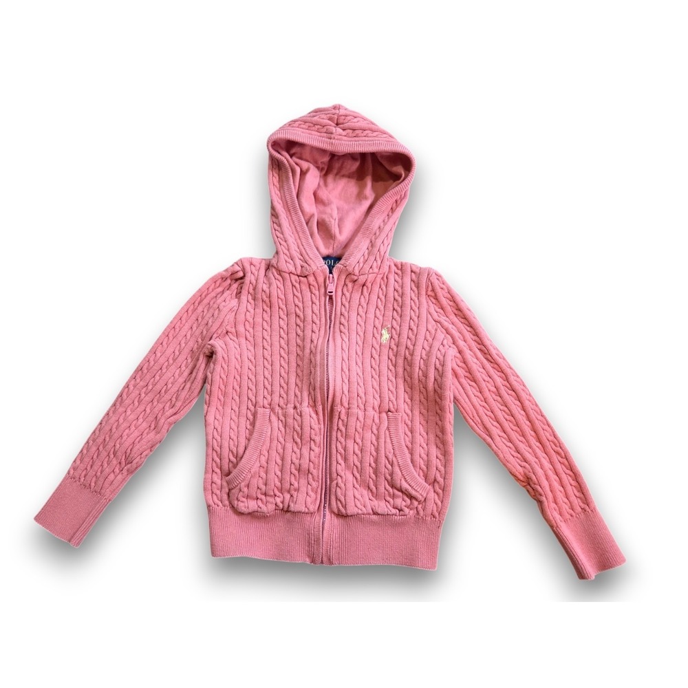 Polo Ralph Lauren Knit Sweater Hoodie Full Zip Pink Girls 5